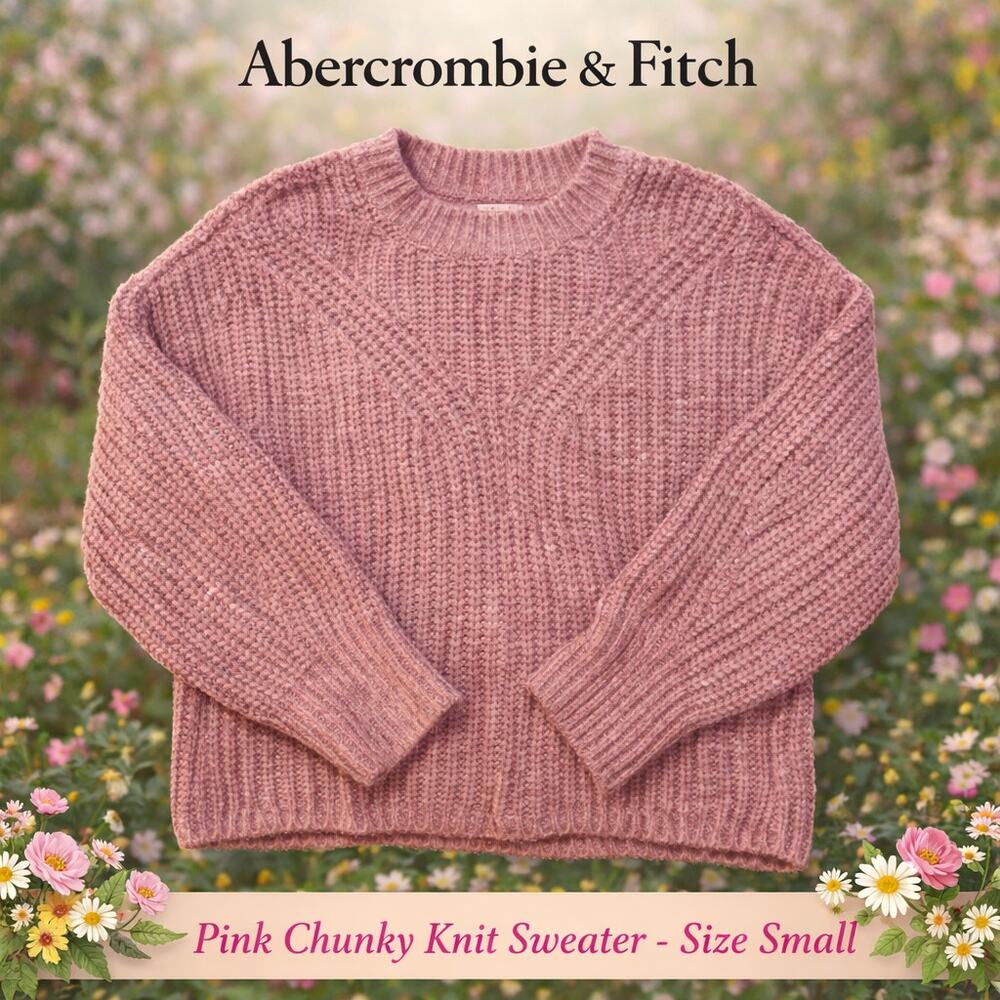 Abercrombie & Fitch pink chunky knit sweater size small textured crewneck cozy